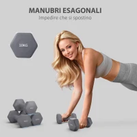 SPORTNOW Set 2 Manubri Esagonali da 2x10 kg in Metallo e Plastica con Impugnatura Antiscivolo, 26x12x12 cm, Grigio(m-4)
