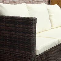 Outsunny 3 Pieces Rattan Garden Furniture Sofa Set, 4 Seater Garden Corner Sofa with 5-Level Reclining Sun Lounger and Storage Coffee Table, Outdoor Furniture Conservatory Set with Cushions, Brown(m-8)