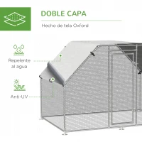 PawHut Gallinero de Exterior 2,8x1,93x1,95 m Gallinero Grande Cubierta de Tela Oxford y Corral de Metal Galvanizado Plata(m-4)