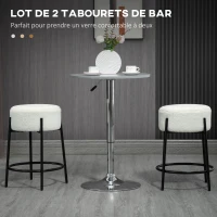 HOMCOM Lot de 2 tabourets de bar avec repose-pieds acier et revêtement effet laine bouclée hauteur 62 cm blanc et noir(m-4)
