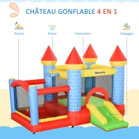 Outsunny Château gonflable pour enfants avec trampoline toboggan, souffleur 350W et sac de transport inclus jusqu'à 3 enfants dim. 280L x 260l x 210H cm multicolore(m-4)