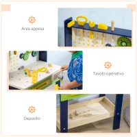 HOMCOM Banco da Lavoro Giocattolo in Legno con 31 Accessori per Bambini da 3-6 Anni, 53x31x77cm(m-5)