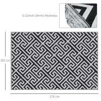 Outsunny 182 x 274 cm(6x9ft) Outdoor Rug Reversible Mat Plastic Straw Rug Portable RV Camping Mat for Garden Deck Picnic Indoor, Black & White(m-3)