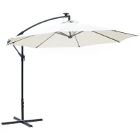 Outsunny Ombrellone da Giardino a Braccio 3x2.5 m con Manovella e 8 Strisce LED a Energia Solare, Crema(m-10)