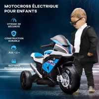 HOMCOM Moto électrique pour enfants 3 roues 6 V 2,5 Km/h musique interface USB  82,5 x 42 x 54 cm bleu(m-4)
