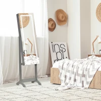 HOMCOM Jewellery Cabinet with LED Light, Lockable Jewellery Organiser with Full-Length Mirror for Bedroom Dressing Room, Grey(m-2)