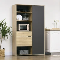 HOMCOM Kitchen Cupboard, Freestanding Storage Cabinet with 3 Adjustable Shelves, Drawer and Stemware Rack for Living Room, Dining Room, Natural(m-10)