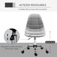 Vinsetto Sedia Girevole , Design Ergonomico e Regolabile Senza Braccioli, Grigio, 59x59x81-91cm(m-5)