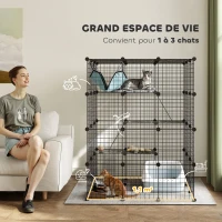 PawHut Clôture pour animaux domestiques lapin enclos intérieur 4 niveaux modulable panneaux grillagés 105 x 105 x 140 cm noir(m-4)