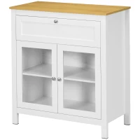 HOMCOM Aparador de Cocina Moderno Mueble Buffet Auxiliar con Cajón Estante Ajustable y 2 Puertas de Vidrio 80x40x90 cm Blanco(m-10)