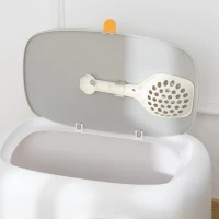 PawHut Bac à litière pour chat maison de toilette fermée avec couvercle et pelle, Plastique (PP), 55L x 40l x 39H cm, blanc(m-9)