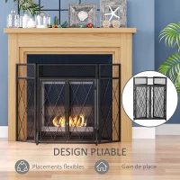 HOMCOM Grille de protection pour cheminée 120 x 79 cm - pare-feu pour cheminée ou poêle - pare-étincelles - barrière de sécurité - 3 volets pliables et porte - métal noir(m-5)