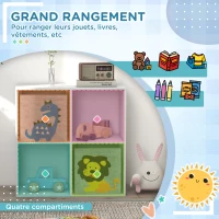 ZONEKIZ Meuble étagère bibliothèque 4 cases 2 cubes paniers tissu motif dinosaures pour chambre enfant 62 x 30 x 62 cm blanc(m-6)