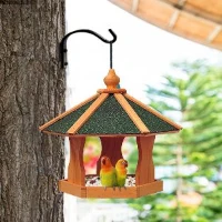 PawHut Mangeoire à oiseaux en bois avec toit imperméable, nichoir suspendu pour extérieur, 40 x 40 x 35 cm(m-3)