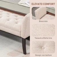 HOMCOM Panca Fondo Letto Imbottita e a Bottoni, in Tessuto Effetto Lino e Legno, 141x44x65 cm, Beige(m-4)