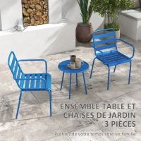 Outsunny Ensemble bistro de jardin 3 pièces salon de jardin 2 chaises empilables avec accoudoirs + table basse ronde en acier(m-5)