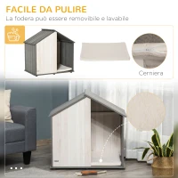 PawHut Cuccia per Cani a Casetta in Legno, per Animali Fino a 15kg, Grigio e Bianco(m-5)