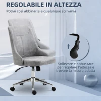 Vinsetto Sedia da Ufficio Regolabile in Altezza con Funzione Girevole e Inclinabile a 360°, 56x63x85-95 cm, Grigio(m-4)