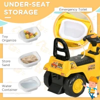 HOMCOM NO POWER 3 in 1 Ride On Toy Bulldozer Toddler Digger Excavator Scooter Storage Cart Toilet Pretend Play Construction Truck(m-6)