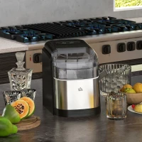 HOMCOM Macchina del Ghiaccio Autopulente da 9 Cubetti in 6-12 Minuti, in PP e Acciaio Inox, 24.2x35.3x33 cm, Nera(m-2)