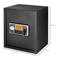 HOMCOM Caja fuerte Electrónica Sólida Caja de Seguridad con Llave 2 Códigos para Casa Oficina Capacidad de 32 L Acero 35x30x39,3 cm Negro(m-3)