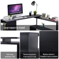 HOMCOM Bureau Informatique multimédia modulable Design Contemporain Zig zag bibliothèque intégrée Panneaux Particules Noir métal(m-5)