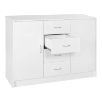 HOMCOM Sideboard, Storage Cabinet with 2 Doors and 4 Drawers, Free Standing Cupboard, Chest Organizer for Kitchen and Living Room, White(m-9)