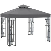 Outsunny 3 x 3(m) Patio Gazebo Canopy Garden Pavilion Tent Shelter with 2 Tier Roof and Mosquito Netting, Steel Frame, Grey(m-1)