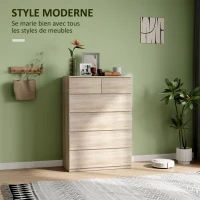 HOMCOM Commode 6 tiroirs meuble de rangement sans poignées design minimaliste 80 x 39 x 115 cm bois naturel(m-4)