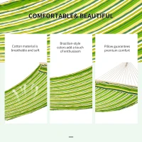 Outsunny Double Cotton Hammock Camping Swing Outdoor Garden Beach Stripe Hanging Bed with Pillow, 188 x 140 cm, 180 KG Capacity, Green(m-5)