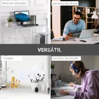 HOMCOM Escritorio Mesa de Ordenador 120x60x74,5 cm con Tablero de Vidrio Templado y Patas de Metal Carga 80 kg Estilo Moderno para Oficina Estudio Dormitorio Blanco(m-6)