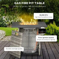 Outsunny Outdoor PE Rattan Gas Fire Pit Table, Patio Square Propane Heater with Rain Cover, Mesh Lid and Lava Stone, 40,000 BTU, Mixed Grey(m-4)