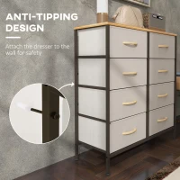 HOMCOM Fabric Chest of Drawers, Industrial Bedroom Dresser with 8 Fabric Drawers, Steel Frame and Wooden Top for Nursery, Living Room, Hallway, Cream White(m-5)