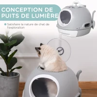 PawHut Bac à litière pour chat maison de toilette portable pour chat tiroir à litière coulissant porte battante lucarne + pelle(m-5)