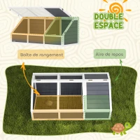 PawHut Maison enclos cage pour petit animal tortue en bois avec couvercle ouvrable, loquets, 2 espaces distincts, gris(m-6)