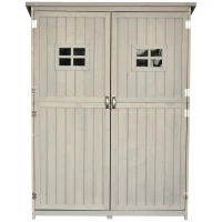 Outsunny Wooden Garden Shed with Two Windows, Tool Storage Cabinet, Outdoor Double Door Organizer 127.5L x 50W x 164H cm, Grey(m-11)