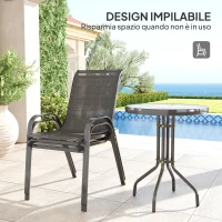 Outsunny Set da Giardino 3 Pezzi con 2 Sedie da Giardino 54x71x93 cm e Tavolino Rotondo Ø60x71 cm in Acciaio Nero(m-5)