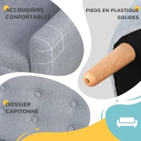 HOMCOM Fauteuil Enfant Canapé Chaise Enfant Design scandinave Grand Confort Dossier capitonné 10 Boutons piètement effilé Aspect Bois Clair revêtement Lin dim. 76L x 51P x 53,5H cm Gris Clair(m-4)