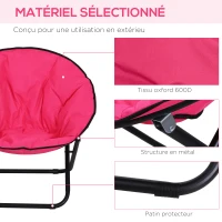 Outsunny Loveuse Fauteuil Rond de Jardin Fauteuil Lune papasan Pliable Grand Confort 80 x 80 x 75 cm Coussin fourni Oxford Rose(m-6)