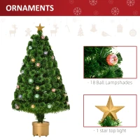 HOMCOM 4FT Prelit Artificial Christmas Tree with Fibre Optics, Baubles Decoration, Golden Pot for Holiday, Home - Green(m-6)