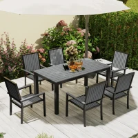 Outsunny 6 Seater Garden Dining Set with Stackable Chairs, Aluminium Frame, Rectangular Plastic Top, Garden Furniture Set, Outdoor Dining Table and Chairs for Patio, Balcony, Poolside, Grey(m-9)