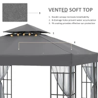 Outsunny 3 x 3(m) Patio Gazebo Canopy Garden Pavilion Tent Shelter with 2 Tier Roof and Mosquito Netting, Steel Frame, Grey(m-4)