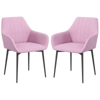HOMCOM Pack de 2 Sillas de Cocina con Respaldo Reposabrazos y Patas de Metal para Salón 59,5x56,5x81 cm Rosa(m-10)