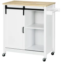 HOMCOM Desserte sur roulettes étagère et porte coulissante à galandage plateau en bois 88,5 x 45 x 91,5 cm blanc(m-11)
