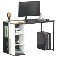 HOMCOM Computer Desk with 3-Tier Storage Shelves Writing Desk with Two Side Compartments for Home Office, Study, 115 x 55 x 75 cm, Grey(m-1)