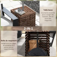 Outsunny Coffre de rangement extérieure 2 en 1 pour base de parasol, table d'appoint de terrasse avec trou pour parasol en bois(m-4)