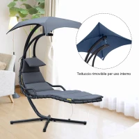 Outsunny Poltrona Sospesa da Giardino con Tettuccio Orientabile a Protezione UV, Sedia a Dondolo Sospesa Imbottito per Esterno, Grigio Scuro 190x115x190 cm(m-4)