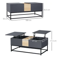 HOMCOM Table basse relevable 2 plateaux avec compartiments cachés et étagères ouvertes effet bois gris foncé(m-3)