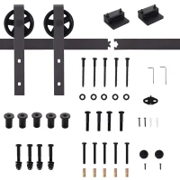 HOMCOM Gleitschienen-Bausatz für Schiebetür, inkl. Schienen, Rollen, Bodenstopper, 183 cm, bis 100 kg belastbar, Dunkelbraun(m-4)