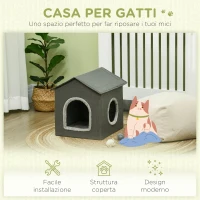 PawHut Casetta per Gatti con Cuscini Lavabili 2 entrate, 39x43.5x40.5cm  Grigio(m-6)